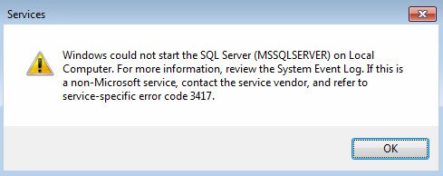 Cara Mengatasi SQL Server Error 3417 - www.dedyprastyo.com